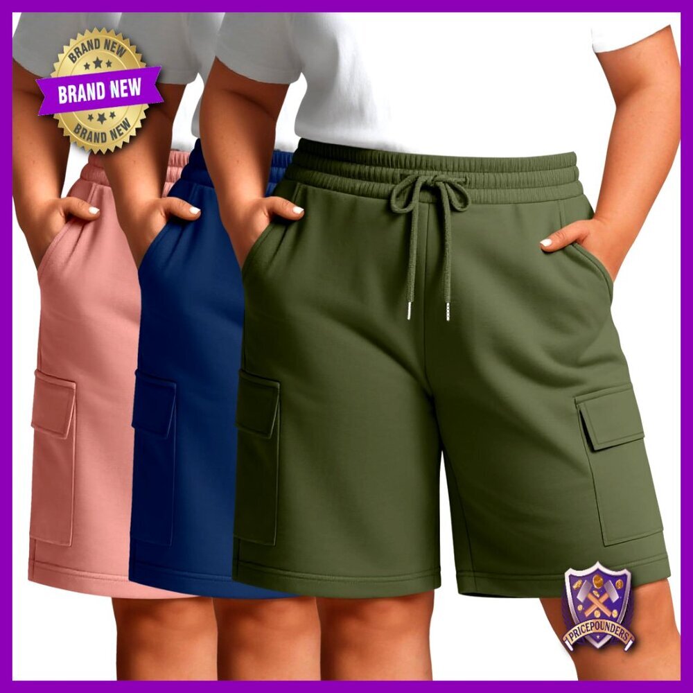 Plus Size Cargo Shorts 3 Pack Elastic Waist Bermuda Athletic Yoga Shorts